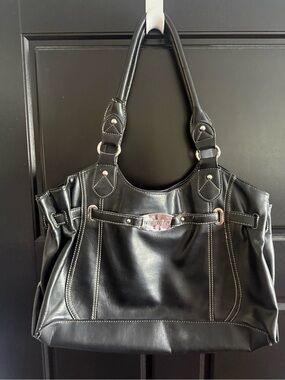 Nine West Black Faux Leather Tote with Contrast Stitching